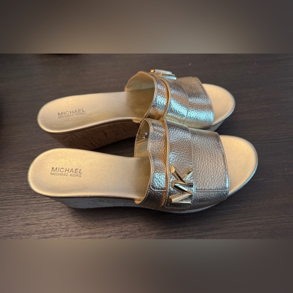 Michael Kors Gold Gold Jilly Platform Slide Sandals